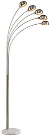 Lampe à pied arquée moderne de style paon de 88 po acier brossé à 5 ampoules