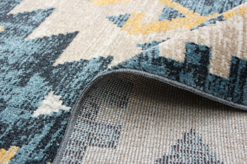 Carpette Mosaic taupe et bleue lavable à la machine - 8 pi 0 po x 10 pi 0 po
