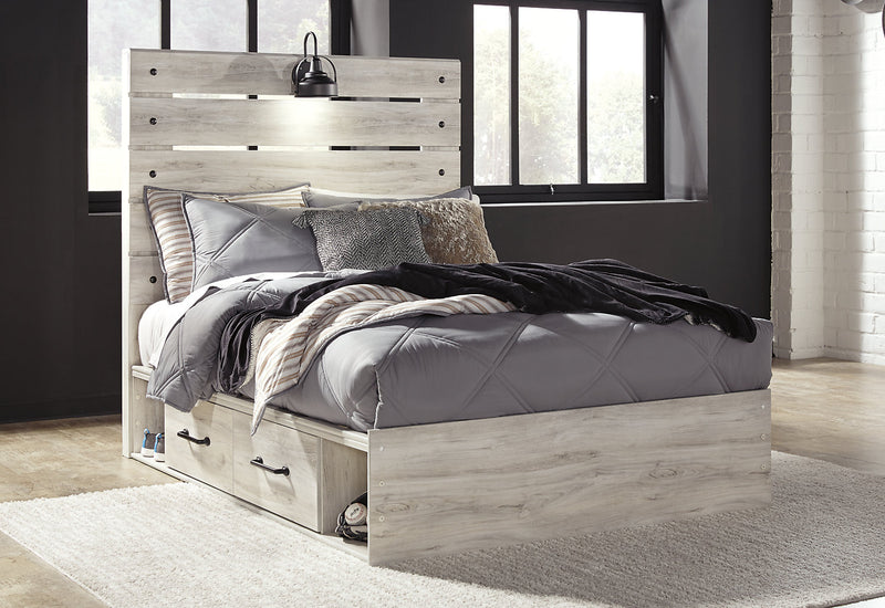Lit plateforme de rangement latéral Abby avec éclairage à DEL et ports USB, blanc - format lit double