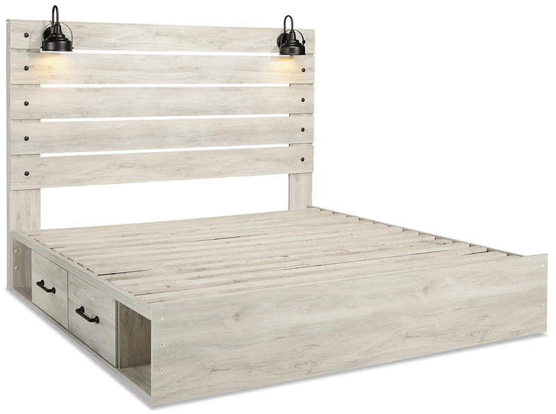 Lit plateforme de rangement latéral Abby avec éclairage à DEL et ports USB, blanc - format très grand lit