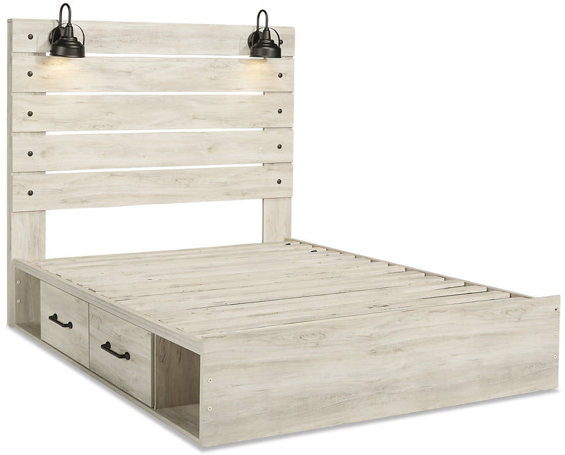 Lit plateforme de rangement latéral Abby avec éclairage à DEL et ports USB, blanc - format grand lit