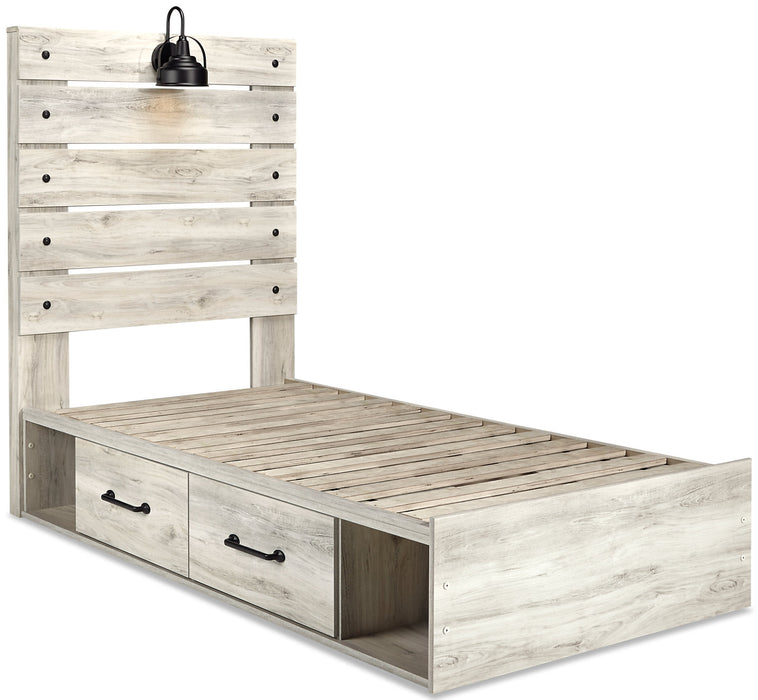 Lit Abby pour enfants avec rangement latéral, éclairage à DEL et ports USB, blanc - format lit simple
