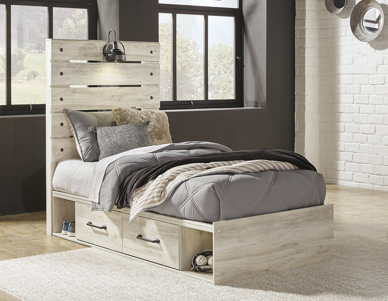 Lit Abby pour enfants avec rangement latéral, éclairage à DEL et ports USB, blanc - format lit simple