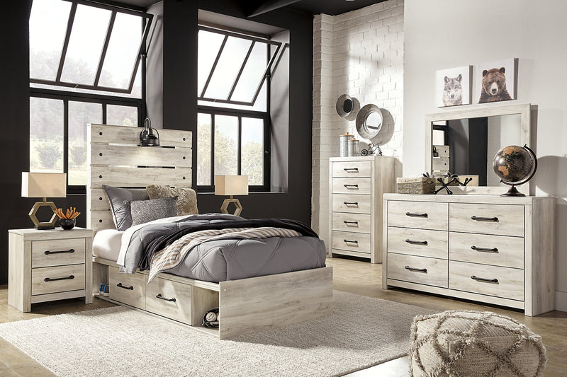 Lit Abby pour enfants avec rangement latéral, éclairage à DEL et ports USB, blanc - format lit simple
