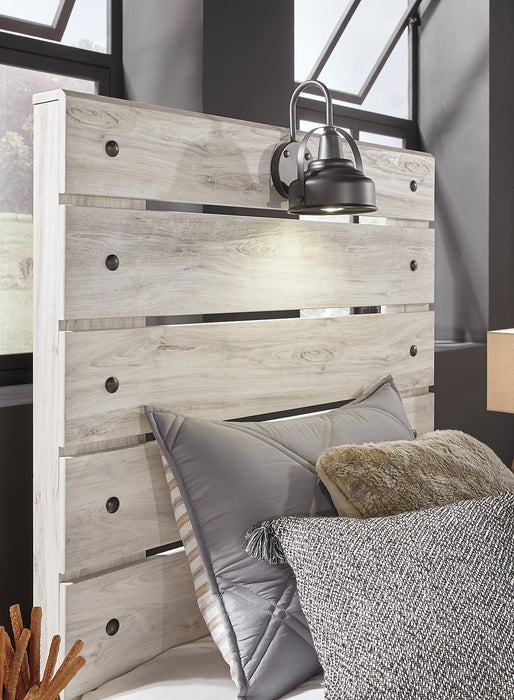 Ensemble de chambre à coucher Abby 6 pièces avec lit à panneau, commode, miroir, table de nuit, éclairage à DEL et port USB, blanc - format lit double