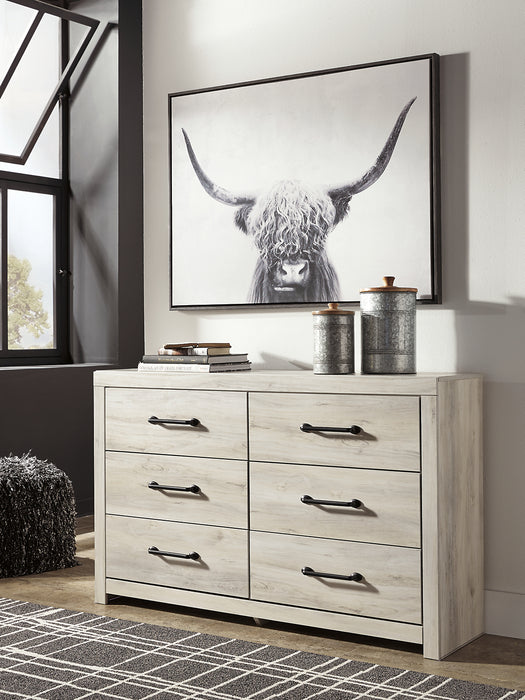 Ensemble de chambre à coucher Abby 6 pièces avec lit à panneau, commode, miroir, table de nuit, éclairage à DEL et port USB, blanc - format lit double