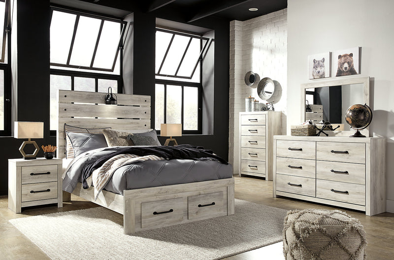 Ensemble de chambre à coucher Abby 5 pièces avec lit de rangement, commode, miroir, éclairage à DEL et port USB, blanc - format lit double
