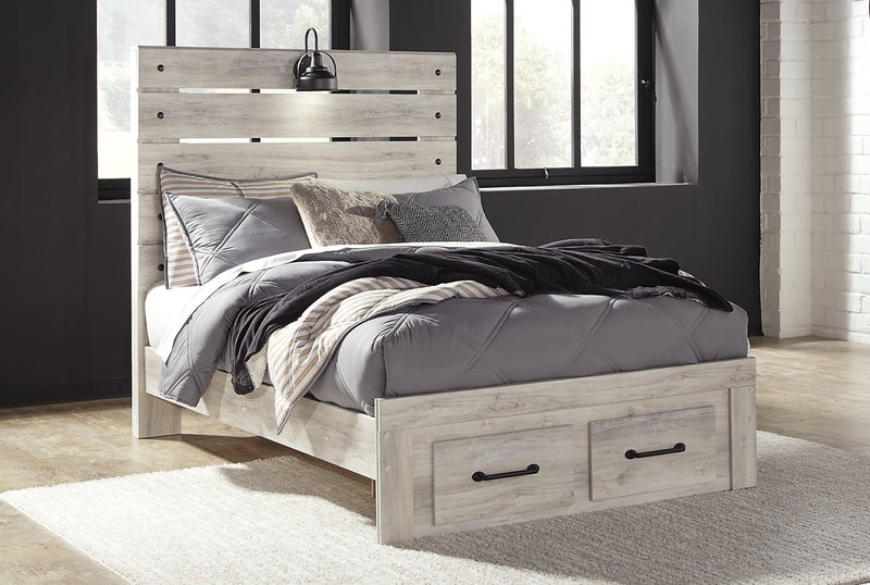 Ensemble de chambre à coucher Abby 6 pièces avec lit de rangement, commode, miroir, table de nuit, éclairage à DEL et port USB, blanc - format lit double