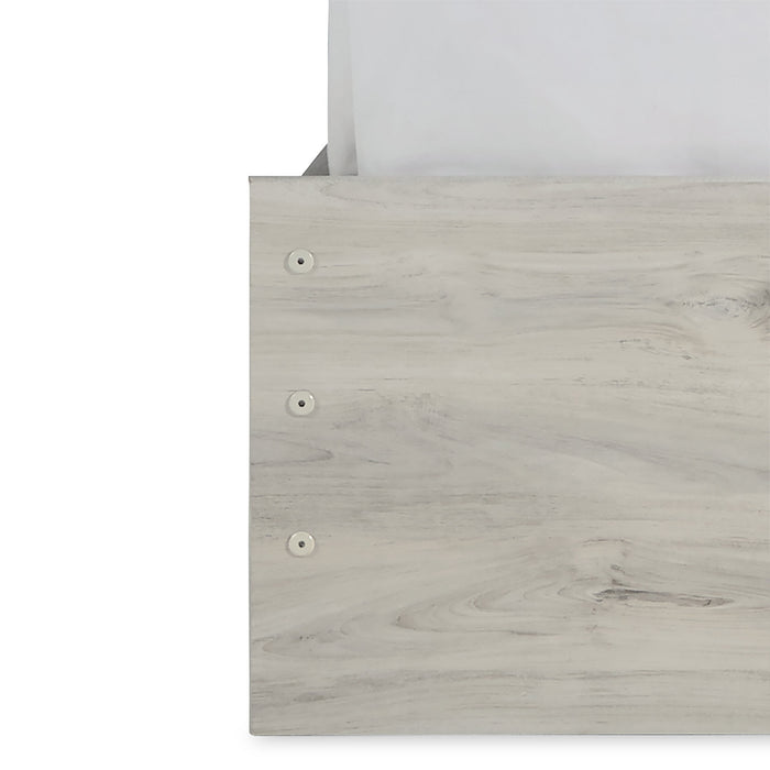 Ensemble de chambre à coucher Abby 6 pièces avec lit à panneau, commode, miroir, table de nuit, éclairage à DEL et port USB, blanc - format très grand lit