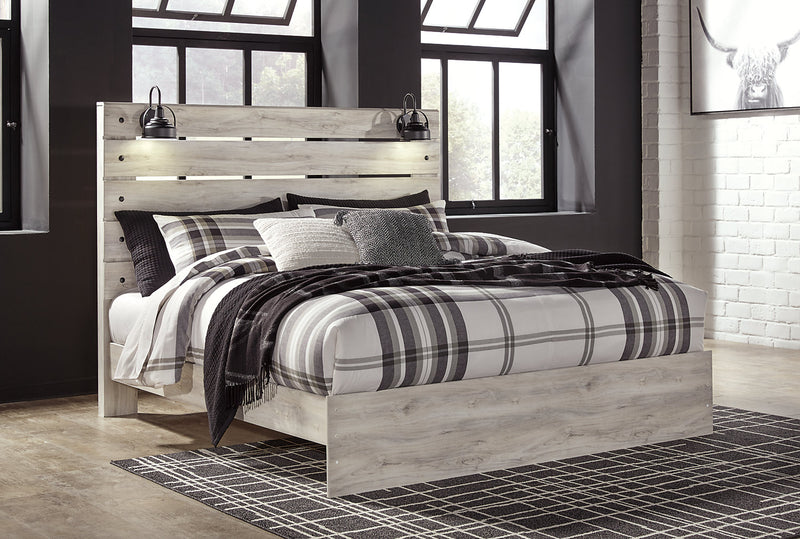 Ensemble de chambre à coucher Abby 6 pièces avec lit à panneau, commode, miroir, table de nuit, éclairage à DEL et port USB, blanc - format très grand lit