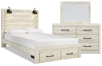  Ensemble de chambre à coucher Abby 5 pièces avec lit de rangement, commode, miroir, éclairage à DEL …
