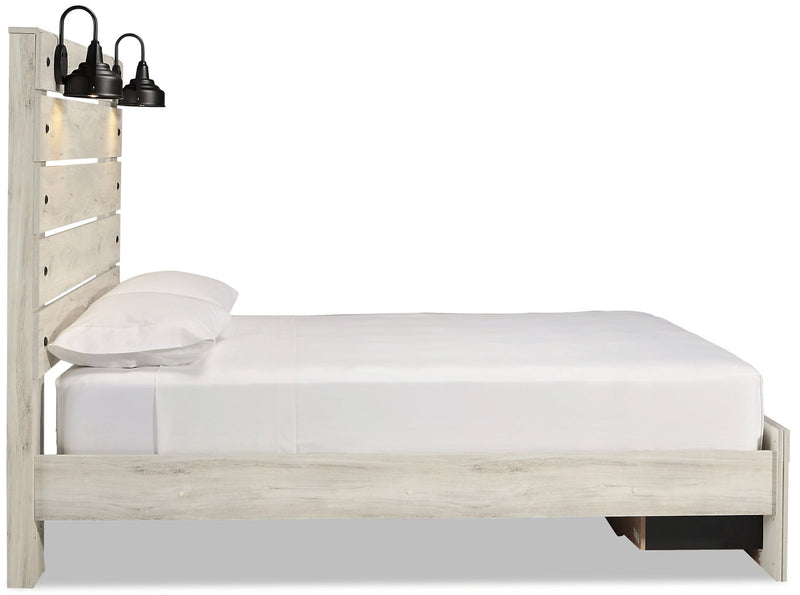 Ensemble de chambre à coucher Abby 5 pièces avec lit de rangement, commode, miroir, éclairage à DEL et port USB, blanc - format très grand lit