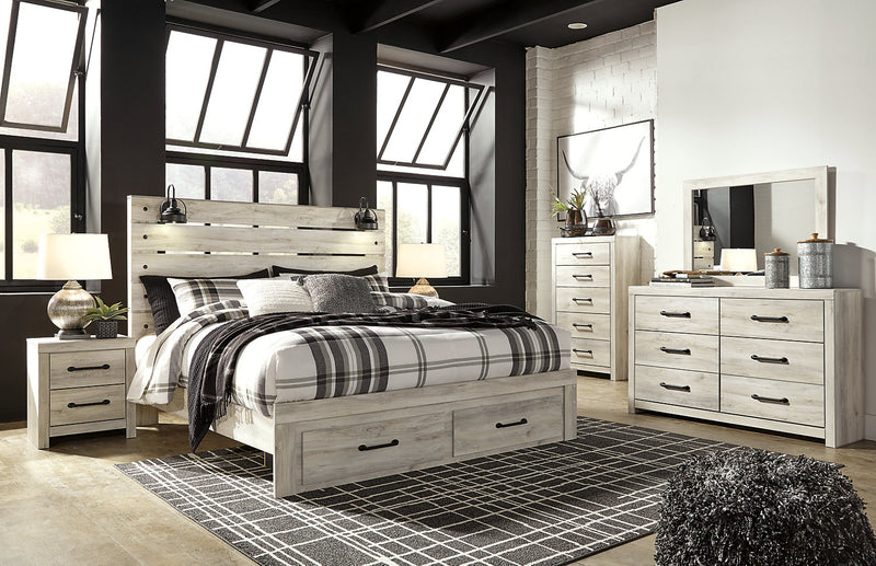 Ensemble de chambre à coucher Abby 5 pièces avec lit de rangement, commode, miroir, éclairage à DEL et port USB, blanc - format très grand lit