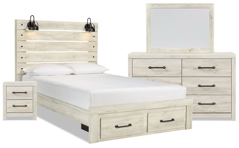 Abby 6-Piece King Storage Bedroom Package - {Rustic}, {Industrial} style Bedroom Package in White {Engineered Wood}