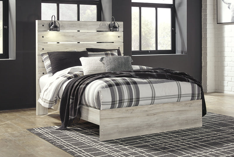 Ensemble de chambre à coucher Abby 5 pièces avec lit à panneau, commode, miroir, éclairage à DEL et port USB, blanc - format grand lit