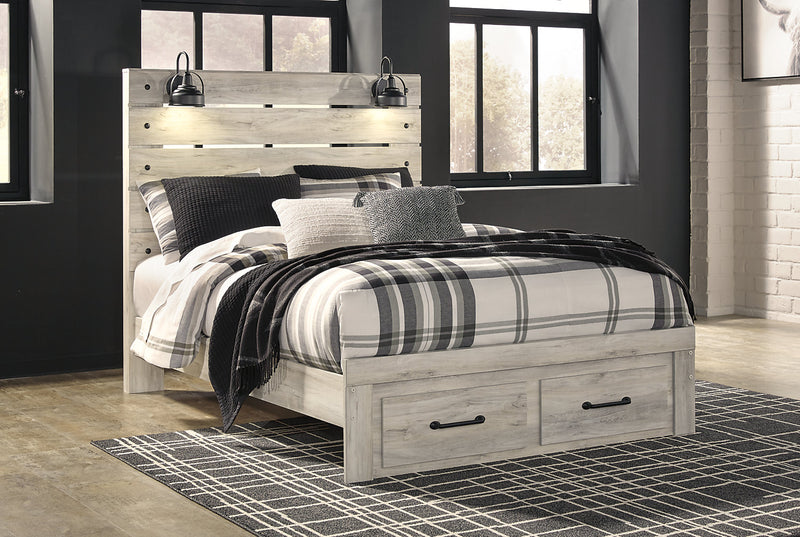 Ensemble de chambre à coucher Abby 5 pièces avec lit de rangement, commode, miroir, éclairage à DEL et port USB, blanc - format grand lit