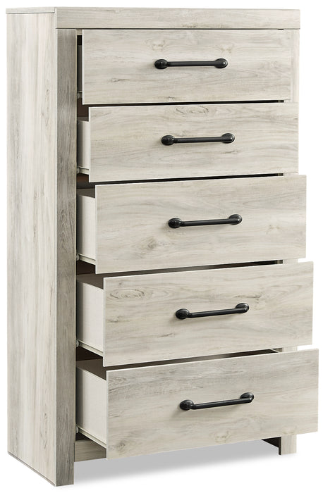 Commode verticale Abby de 31,7 po (L) x 53,9 po (H) à 5 tiroirs pour la chambre à coucher - blanche