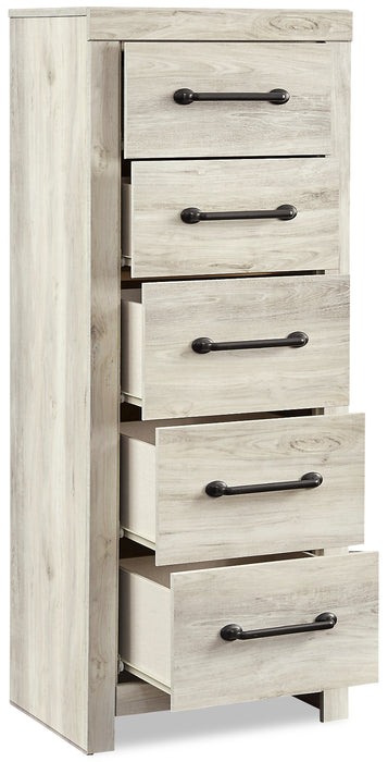 Commode verticale étroite Abby de 21,7 po (L) x 53,9 po (H) à 5 tiroirs pour la chambre à coucher - blanche