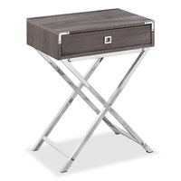 Table d'appoint Alana de 18,25 po avec rangement - grise et chrome