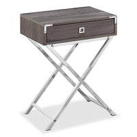 Table d'appoint Alana de 18,25 po avec rangement - grise et chrome