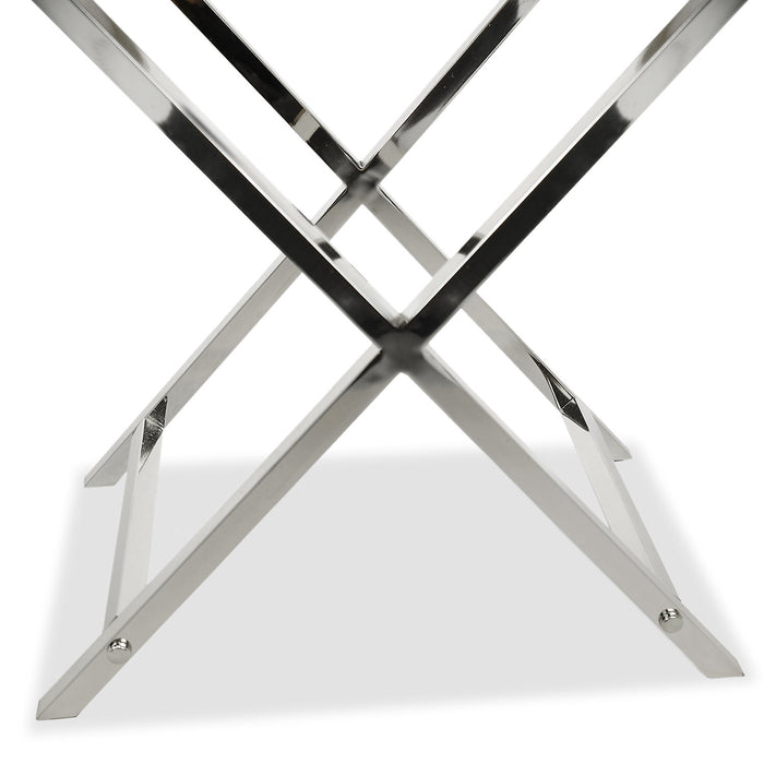 Table d'appoint Alana de 18,25 po avec rangement - grise et chrome
