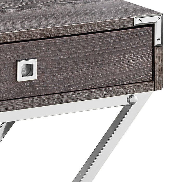 Table d'appoint Alana de 18,25 po avec rangement - grise et chrome