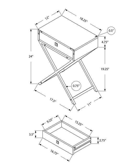 Table d'appoint Alana de 18,25 po avec rangement - grise et chrome