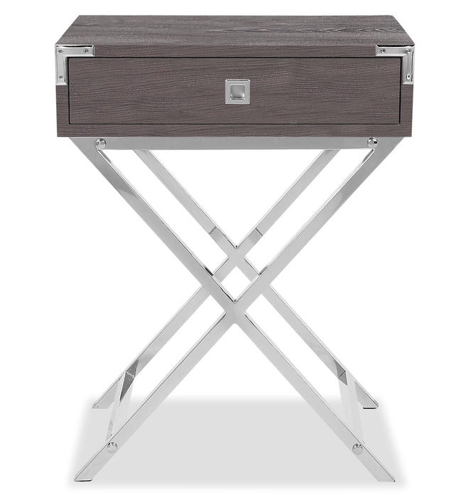Table d'appoint Alana de 18,25 po avec rangement - grise et chrome