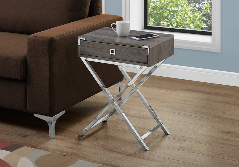Table d'appoint Alana de 18,25 po avec rangement - grise et chrome