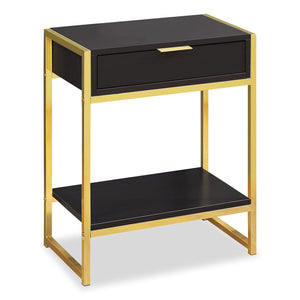 Table d'appoint Alice de 19,5 po avec rangement et tablette - cappuccino avec touches dorées