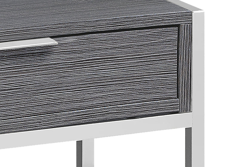 Table d'appoint Alice de 19,5 po avec rangement et tablette - grise avec touches chromées