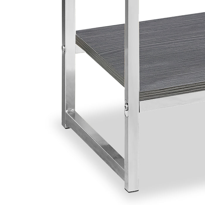 Table d'appoint Alice de 19,5 po avec rangement et tablette - grise avec touches chromées