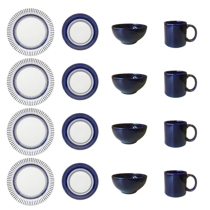 Service de vaisselle Actual 16 pièces - bleu et ivoire 