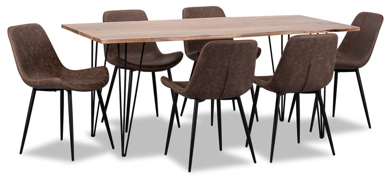 Amita 7-Piece Dining Table - Brown - {Modern} style Dining Room Set in Brown {Acacia}, {Metal}