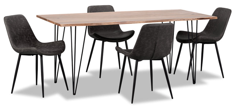 Amita 5-Piece Dining Table - Grey - {Modern} style Dining Room Set in Grey {Acacia}, {Metal}