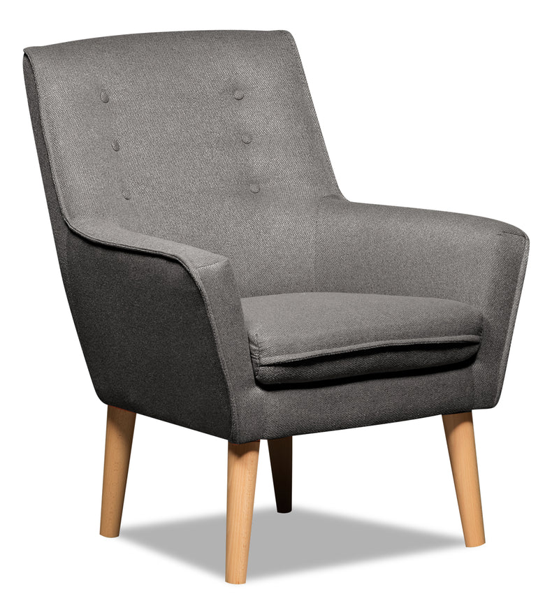 Arni Linen-Look Fabric Accent Chair - Dark Grey - {Modern}, {Retro} style Accent Chair in Dark Grey {Plywood}, {Solid Woods}