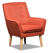 Fauteuil d’appoint Arni de 28 po en tissu d’apparence lin avec pattes en bois - orange