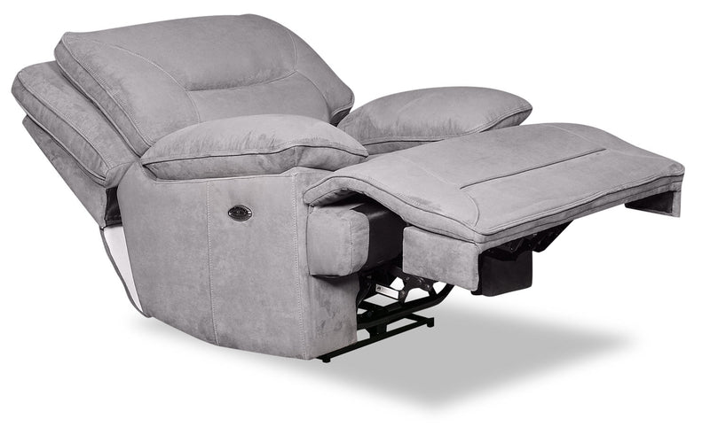 Beau Faux Suede Power Recliner - Grey - {Contemporary} style Chair in Grey {Plywood}, {Solid Woods}