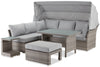 Ensemble de conversation Bermuda 6 pièces avec toit pour la terrasse à l’extérieur - osier en résine tressé à la main, résistant aux rayons UV et aux intempéries - gris