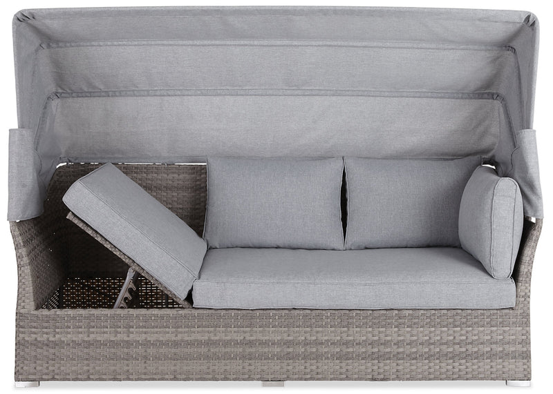 Ensemble de conversation Bermuda 6 pièces avec toit pour la terrasse à l’extérieur - osier en résine tressé à la main, résistant aux rayons UV et aux intempéries - gris