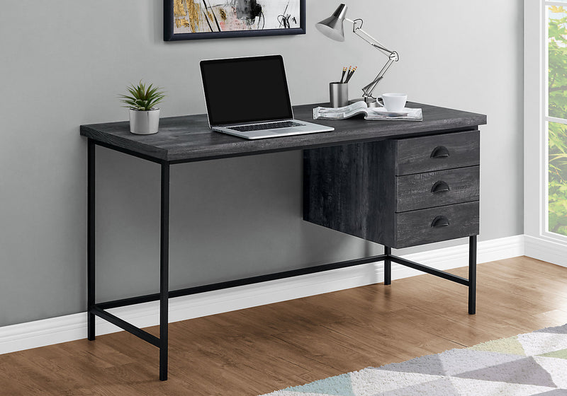 Bureau Blake de 55,25 po d’apparence bois recyclé à 3 tiroirs - noir