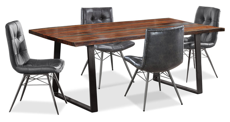 Ensemble de salle à manger Bowery 5 pièces en sheesham et en métal avec table de 80 po (L) et 4 chaises Avis - brun