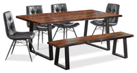 Ensemble de salle à manger Bowery 6 pièces en sheesham et en métal avec table de 80 po (L), banc et 4 chaises Avis - brun