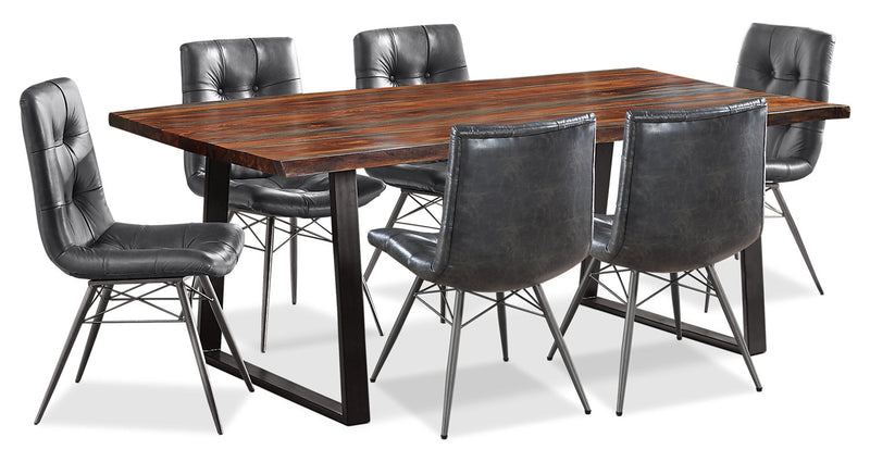 Ensemble de salle à manger Bowery 7 pièces en sheesham et en métal avec table de 80 po (L) et 6 chaises Avis - brun