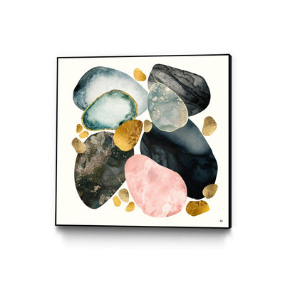 "Pebble Abstract" Canvas Framed Black 20x20 Wall Art
