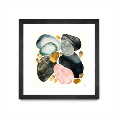 "Pebble Abstract" Matted and Framed Black 30x30 Wall Art