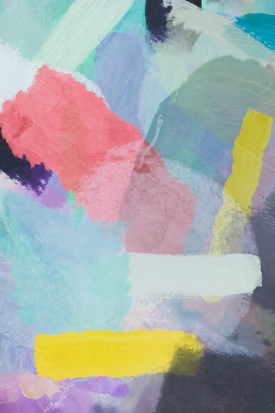 "Brush Painting Texture Abstract In Blue Pink Yellow Green" Giant Art 84x54 Wall Art