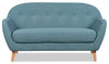 Causeuse Calla de 57,87 po en tissu d’apparence lin avec capitonnage et pattes en bois - bleue