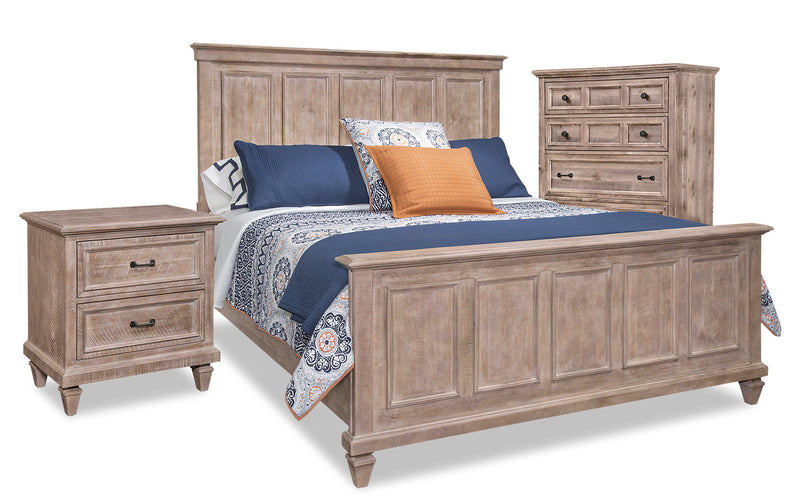 Ensemble Calistoga 5 pièces avec grand lit, commode verticale et table de nuit - gris tourterelle