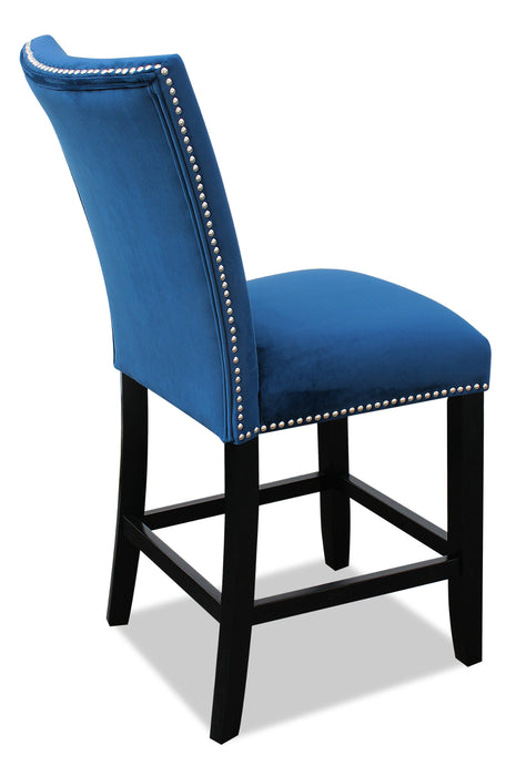 Chaise de salle à manger Cami de hauteur comptoir en tissu de velours - bleue
